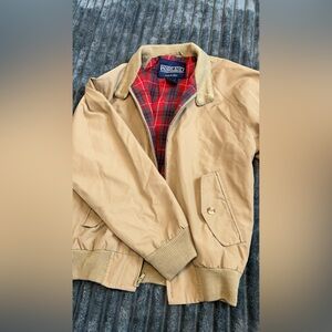 Lands' End Tan Jacket with Red Plaid Lining